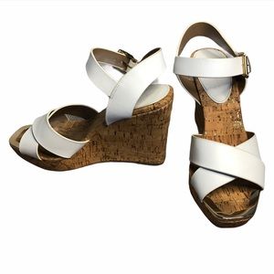 White Leather Cork wedges